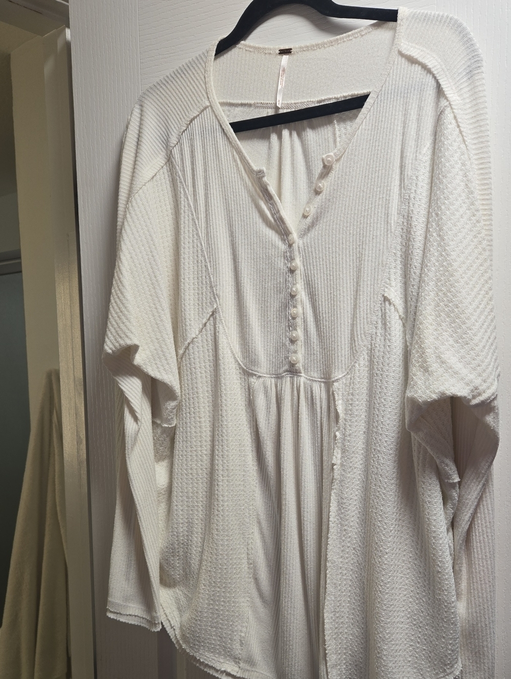 Free People Cream Waffle Knit Henley Tunic